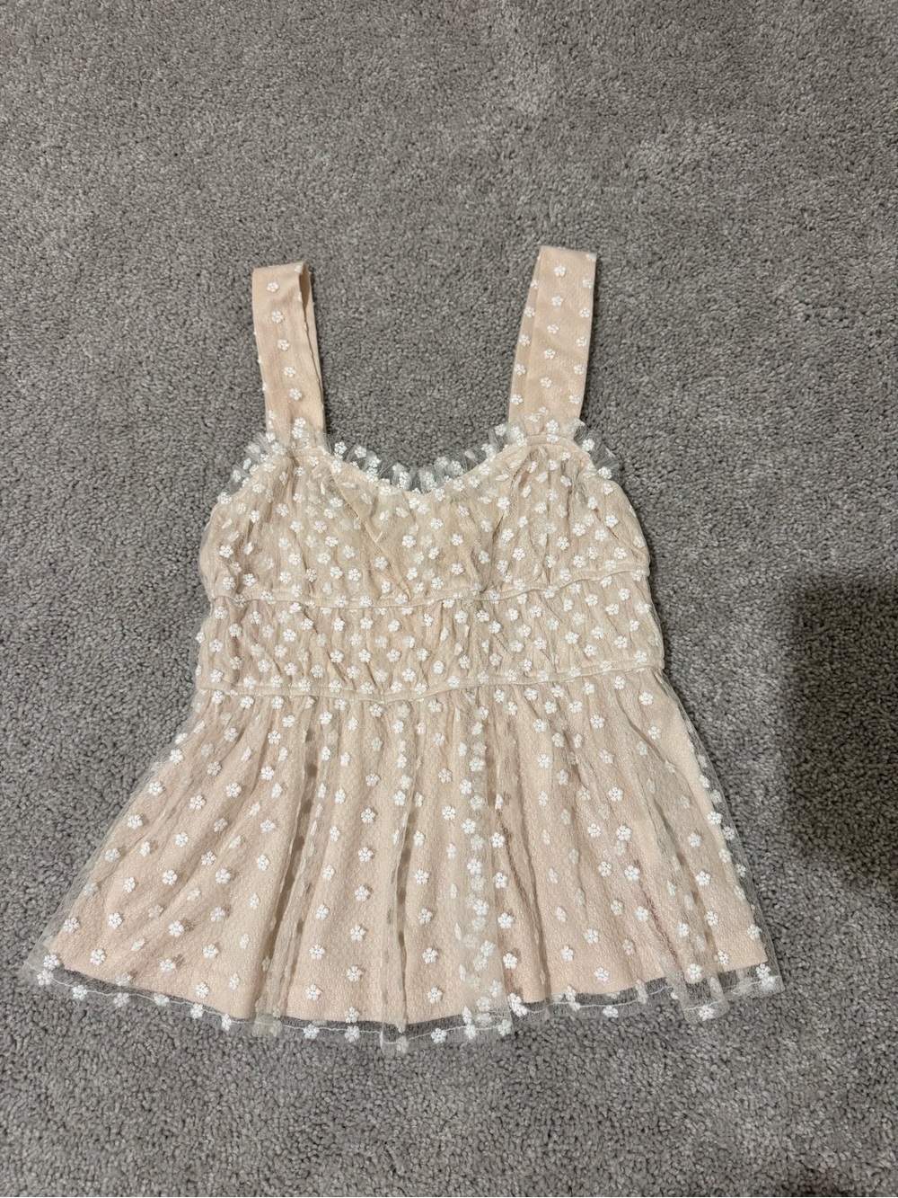 TCEC Cream Mesh Floral-Embroidered Tank